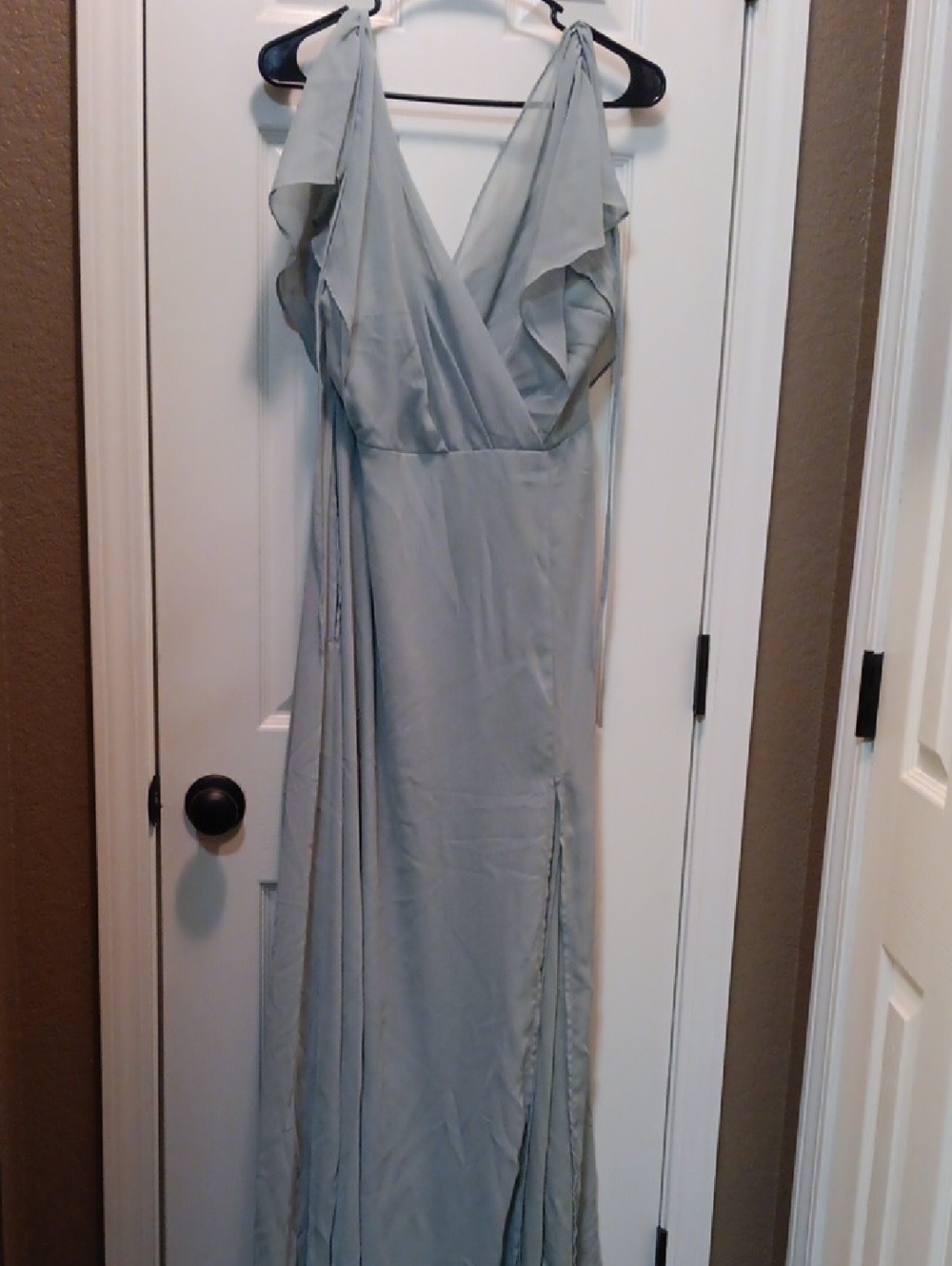 Birdy Grey Sage Flutter Sleeve V Neck Pockets Lined Maxi Dress